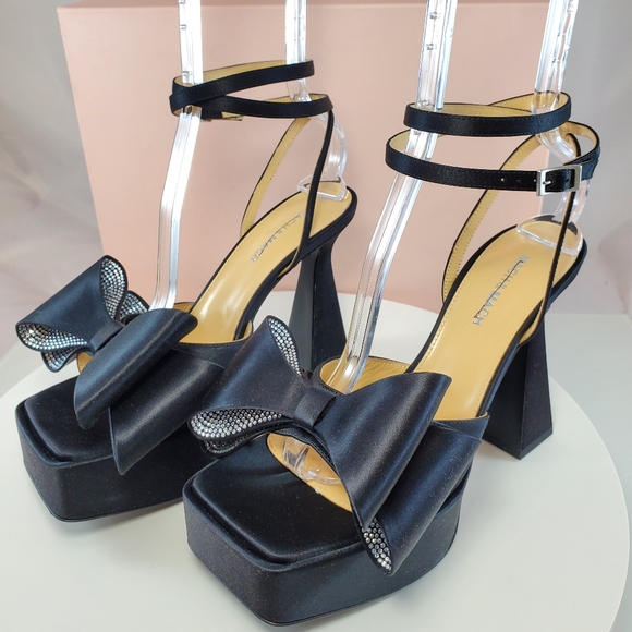 NWT$1,010 MACH & MACH Le Cadeau Black Silk & Crystal Bow Platform Sandal Sz 39.5 - Picture 17 of 17